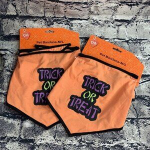 Pet Central Medium/Large Halloween Bandana "Trick or Treat" Orange Black 2 Pack